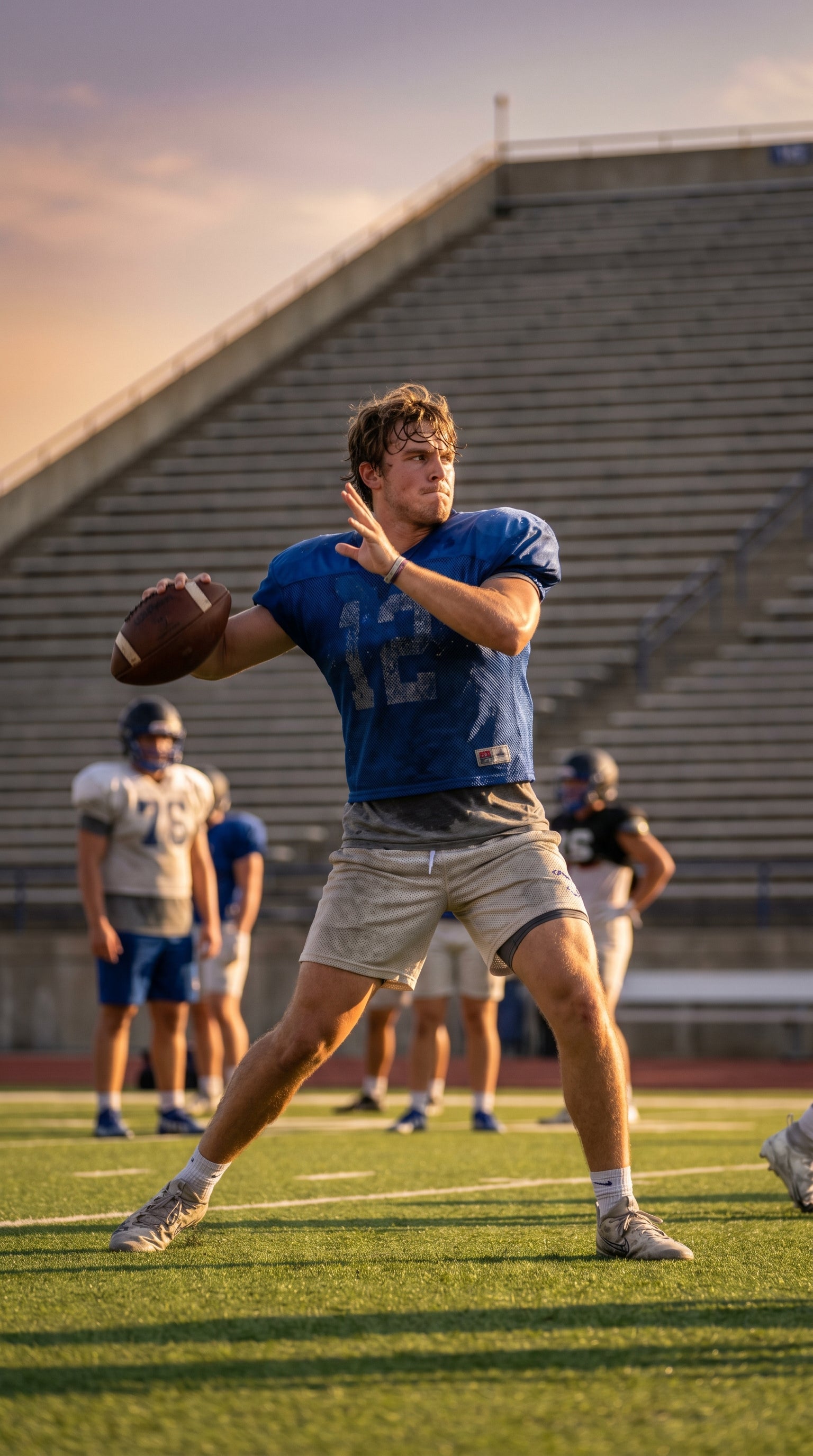 Quarterback throwing during practice