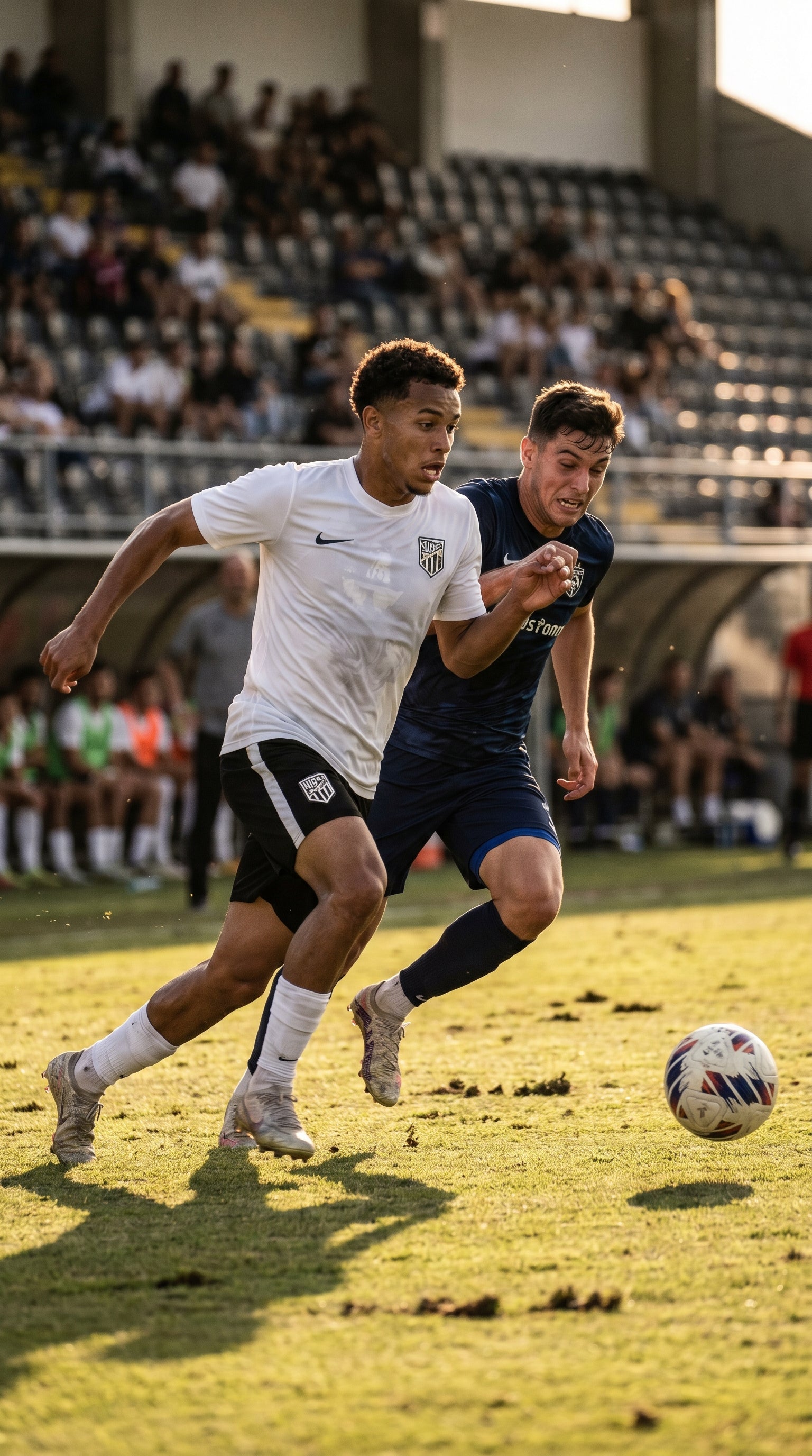 Soccer players competing at full intensity